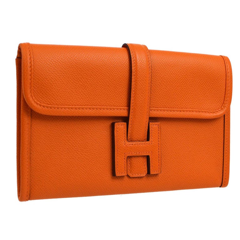 Hermes Orange Leather 'H' Jige Small Mini Logo Evening Clutch Flap Bag ...