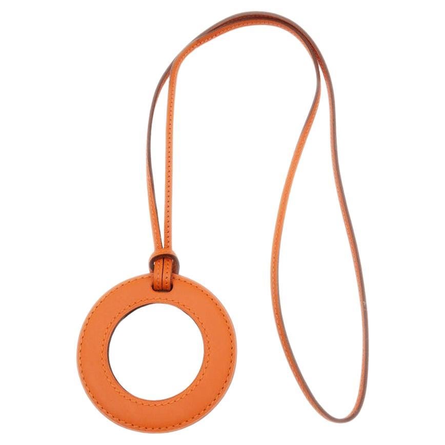 Hermes Orange Leather In the Pocket Magnifying Glass Pendant Necklace