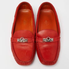 Hermes Orange Leather Irving Loafers Size 37