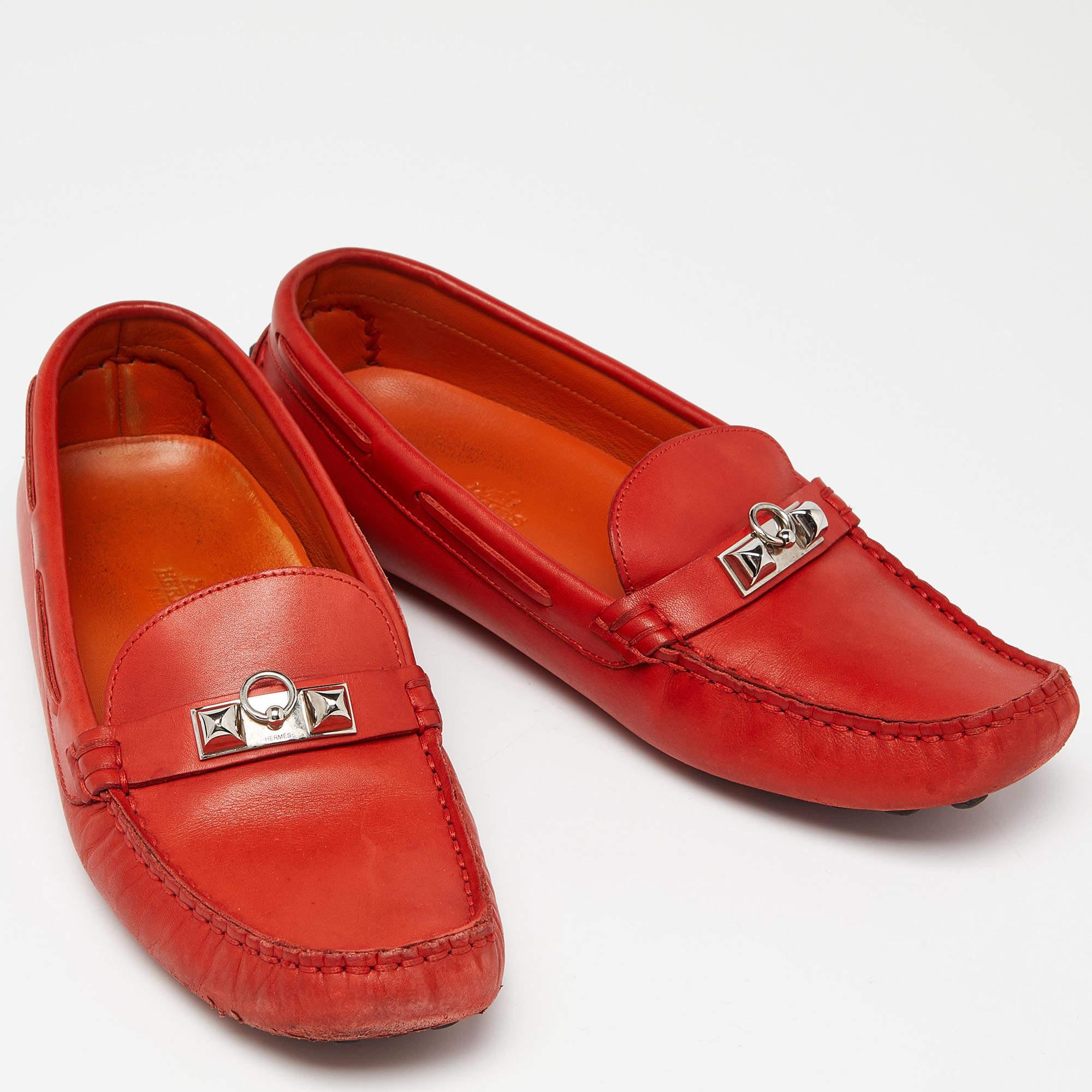 Hermes Orange Leather Irving Loafers Size 37 1