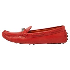 Used Hermes Orange Leather Irving Loafers Size 37