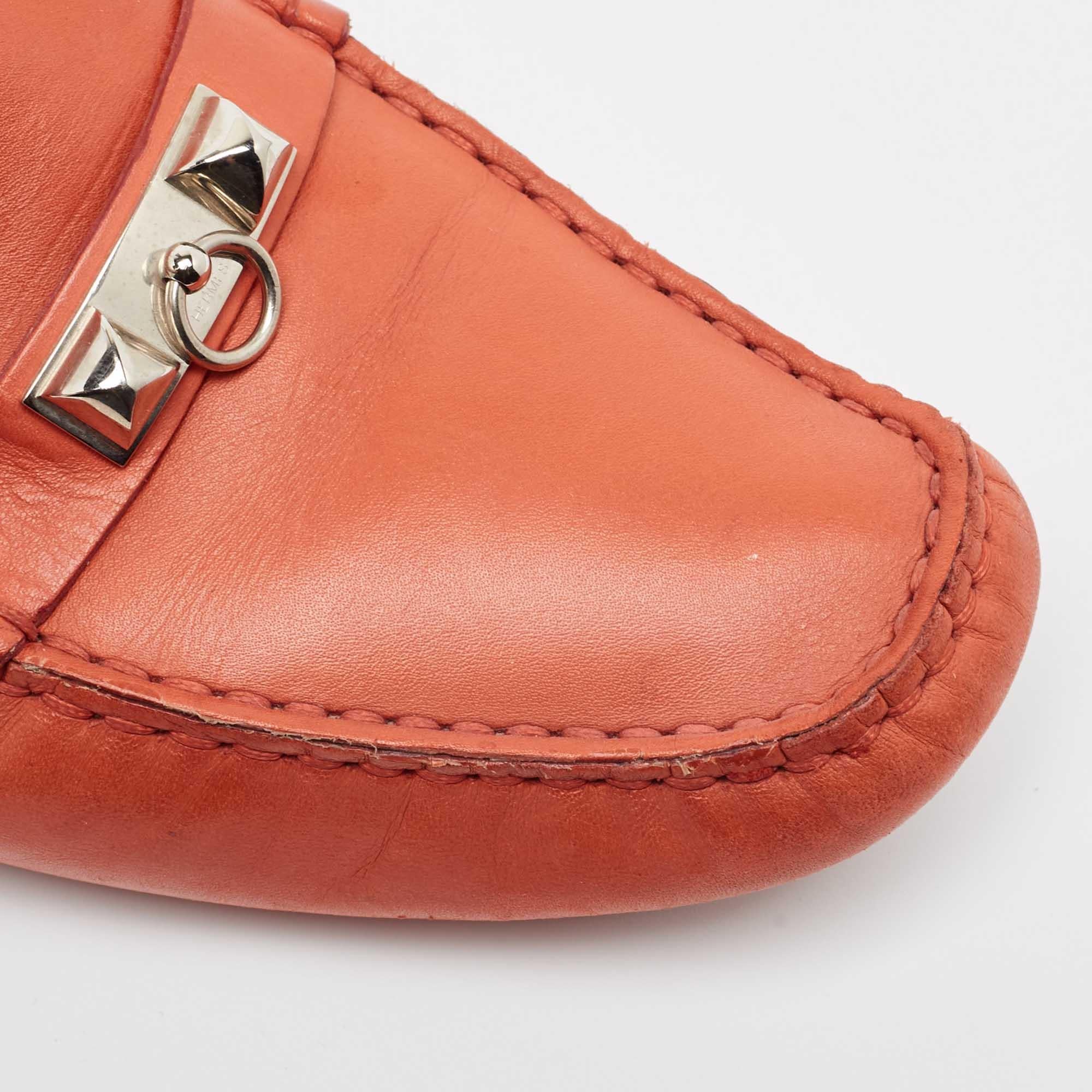 Hermes Orange Leather Irving Slip On Loafers Size 38 1