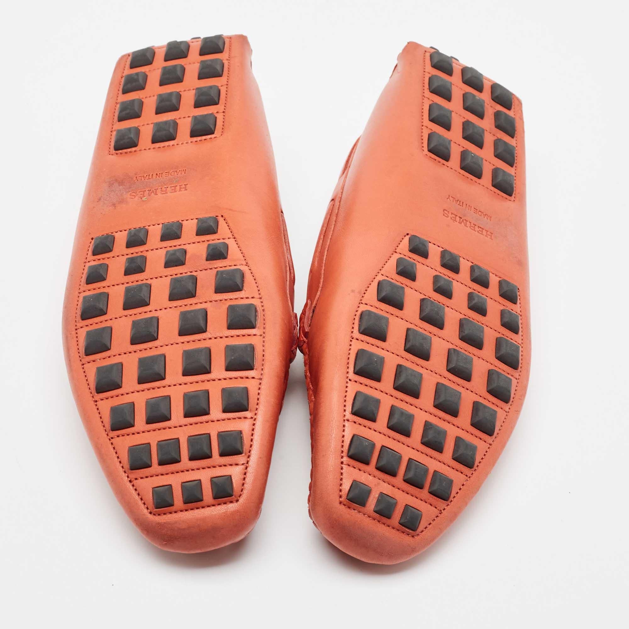 Hermes Orange Leather Irving Slip On Loafers Size 38 2