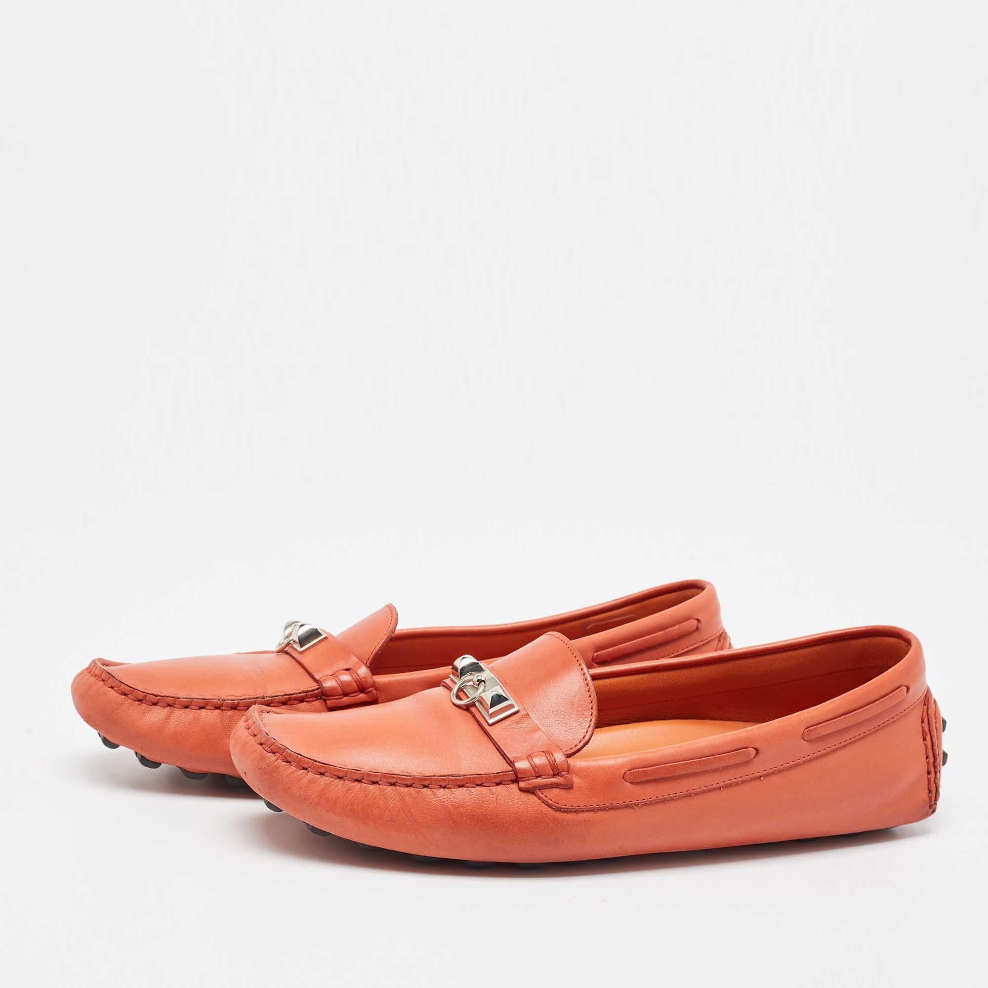 Hermes Orange Leather Irving Slip On Loafers Size 38 4