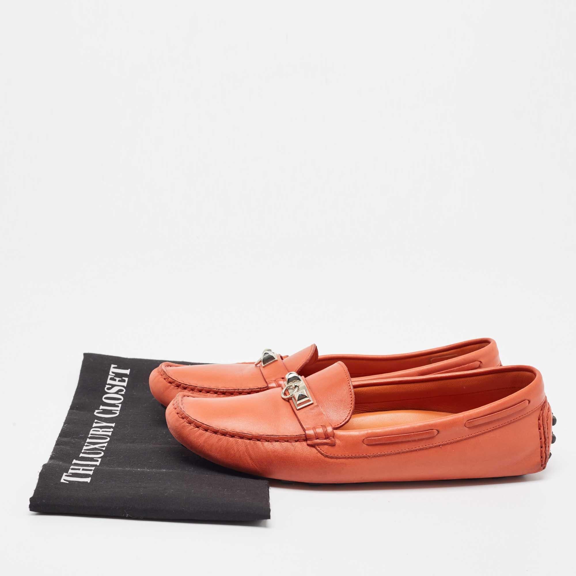 Hermes Orange Leather Irving Slip On Loafers Size 38 5