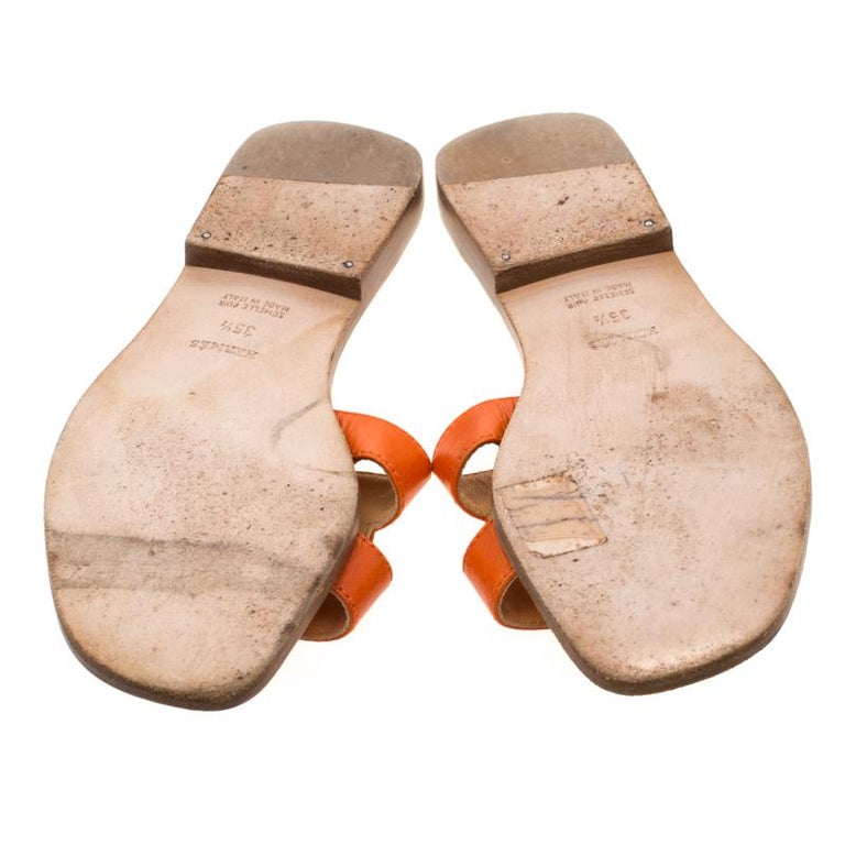 Hermes Orange Leather Oran Flat Slides Size 35.5 For Sale at 1stDibs hermes orange slides