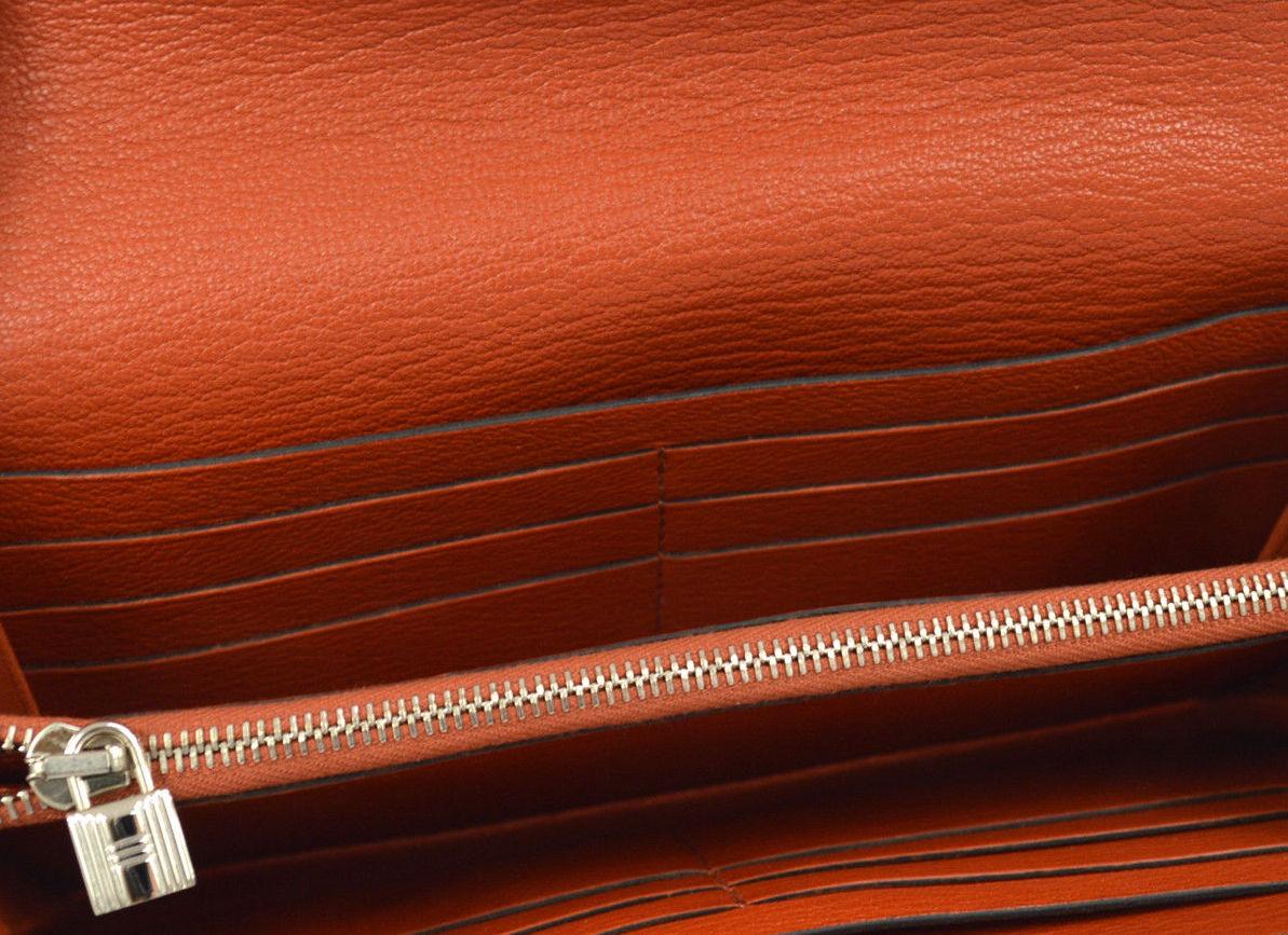 Red Hermes Leather Palladium Gold Evening Clutch Wallet Bag