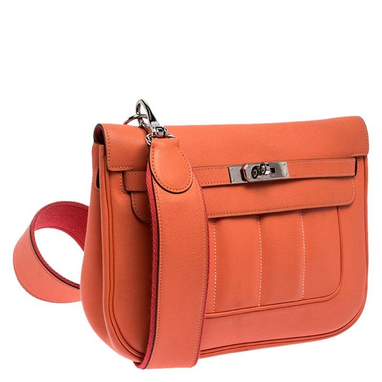Hermes Orange Leather Palladium Hardware Berline Bag For Sale at 1stDibs