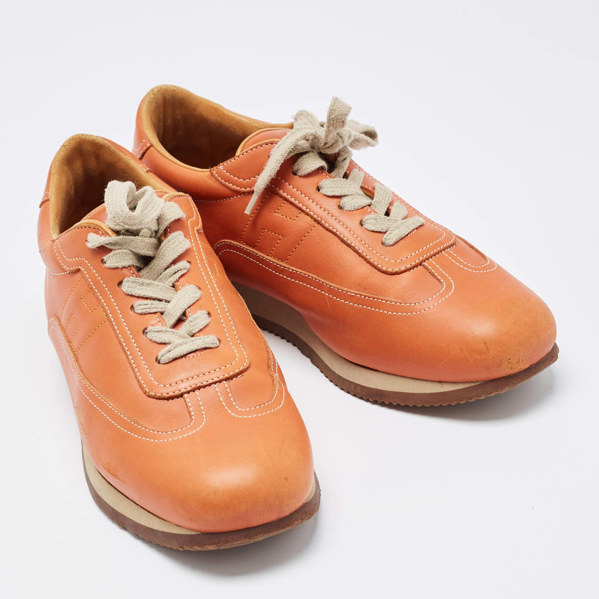 Men's Hermes Orange Leather Quick Sneakers Size 42.5