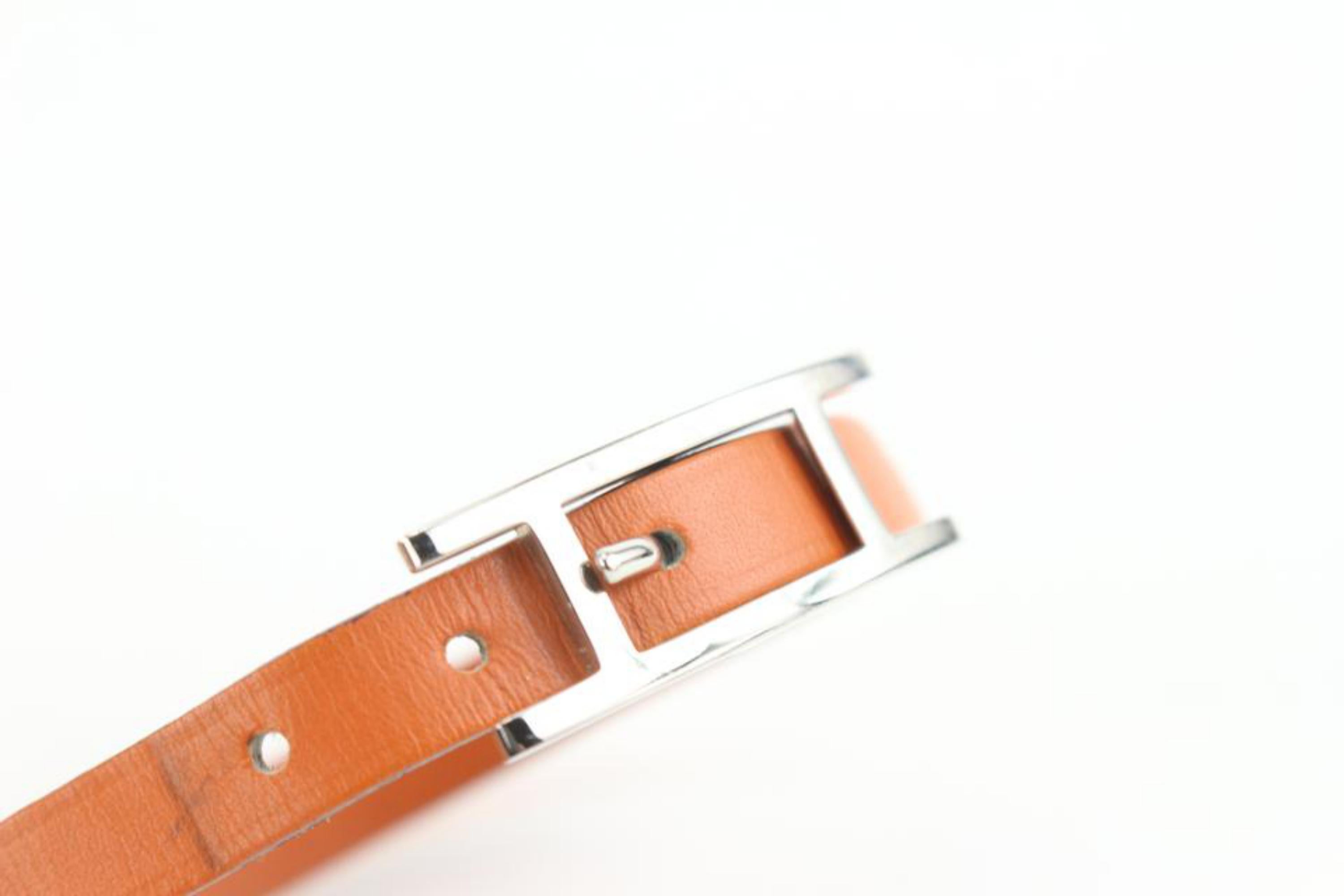 Hermès Orange Leather Silver H Api Bracelet 16h23 For Sale 3