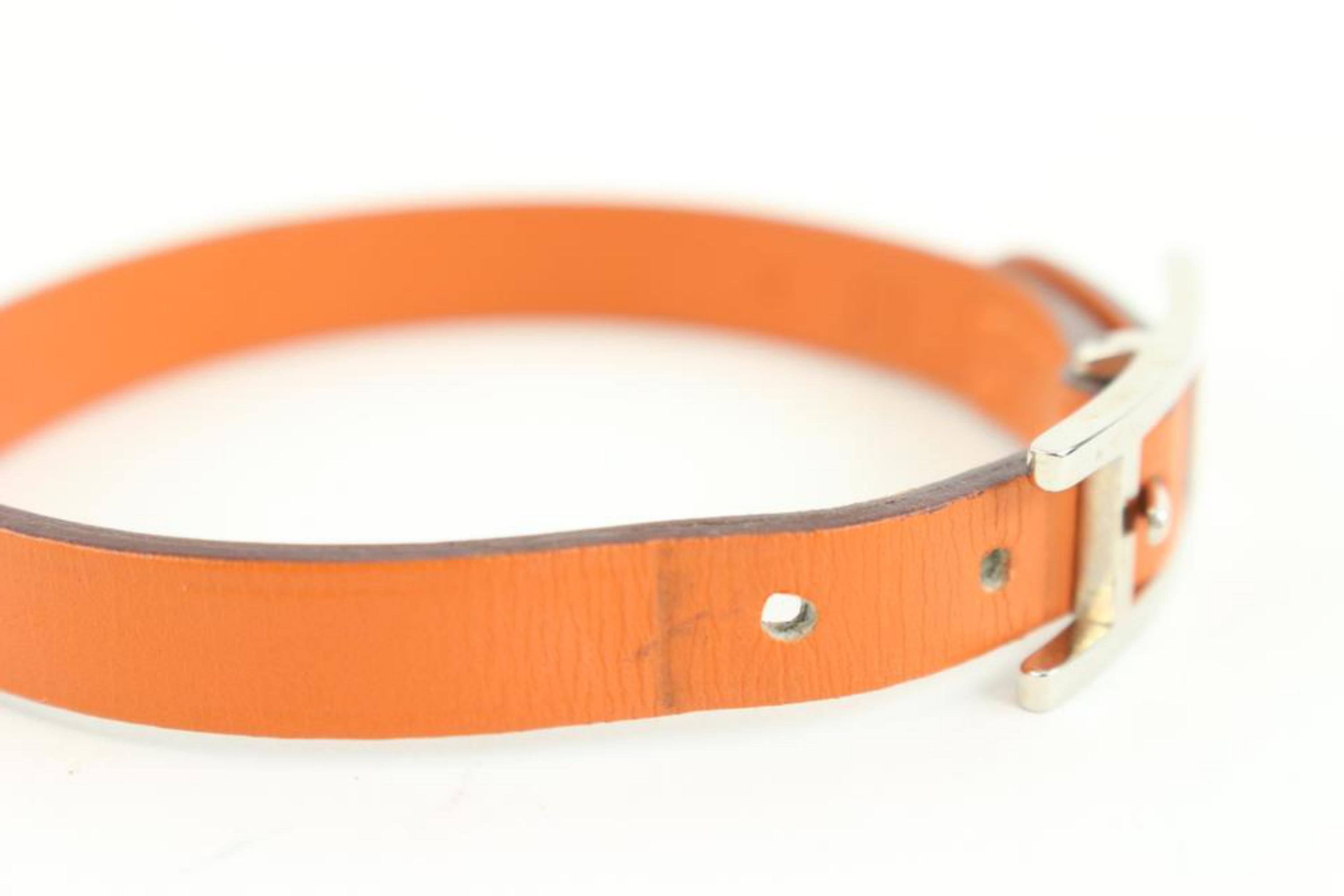 Hermès Orange Leather Silver H Api Bracelet 16h23 For Sale 4