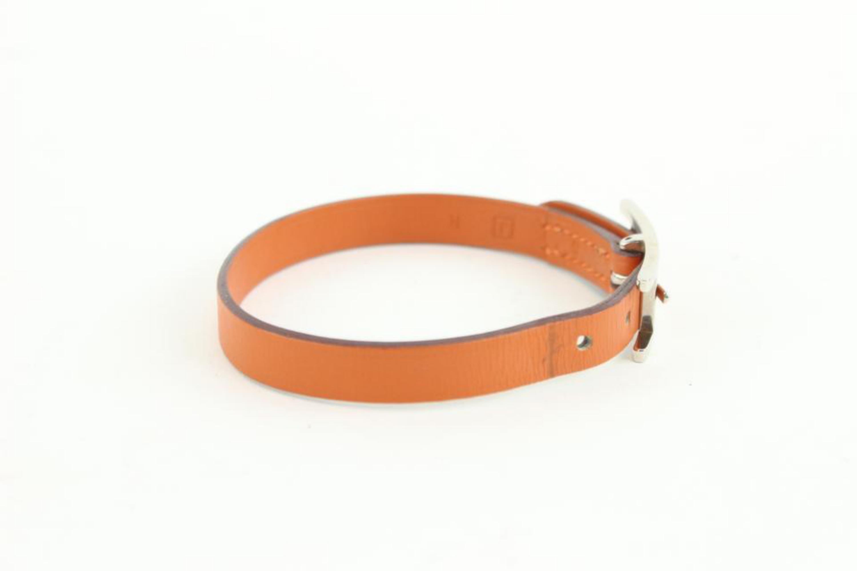 Hermès Orange Leather Silver H Api Bracelet 16h23 For Sale 5