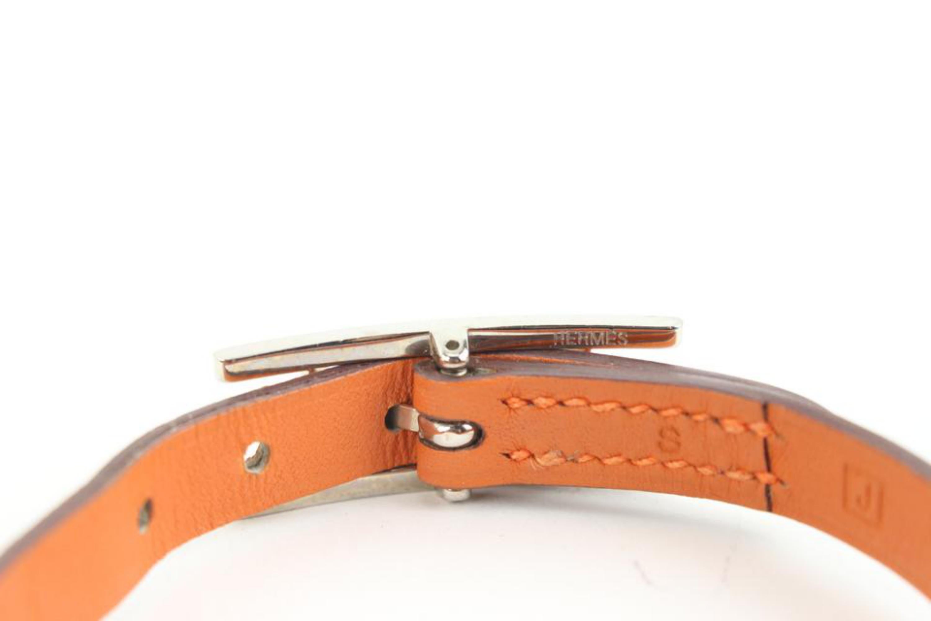 Orange Hermès Bracelet en cuir orange et argent H Api 16h23 en vente