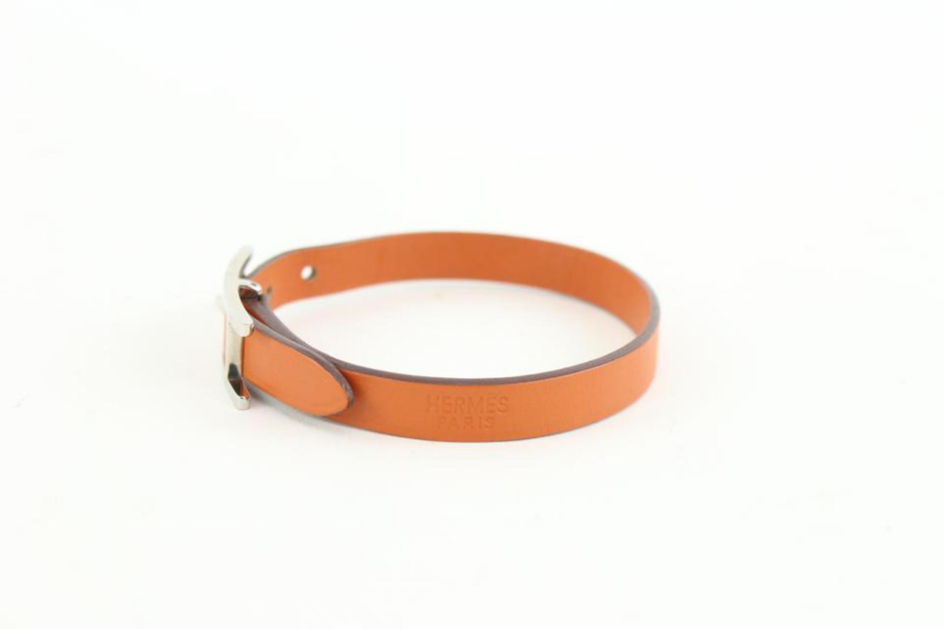 Hermès Orange Leather Silver H Api Bracelet 16h23 For Sale 1