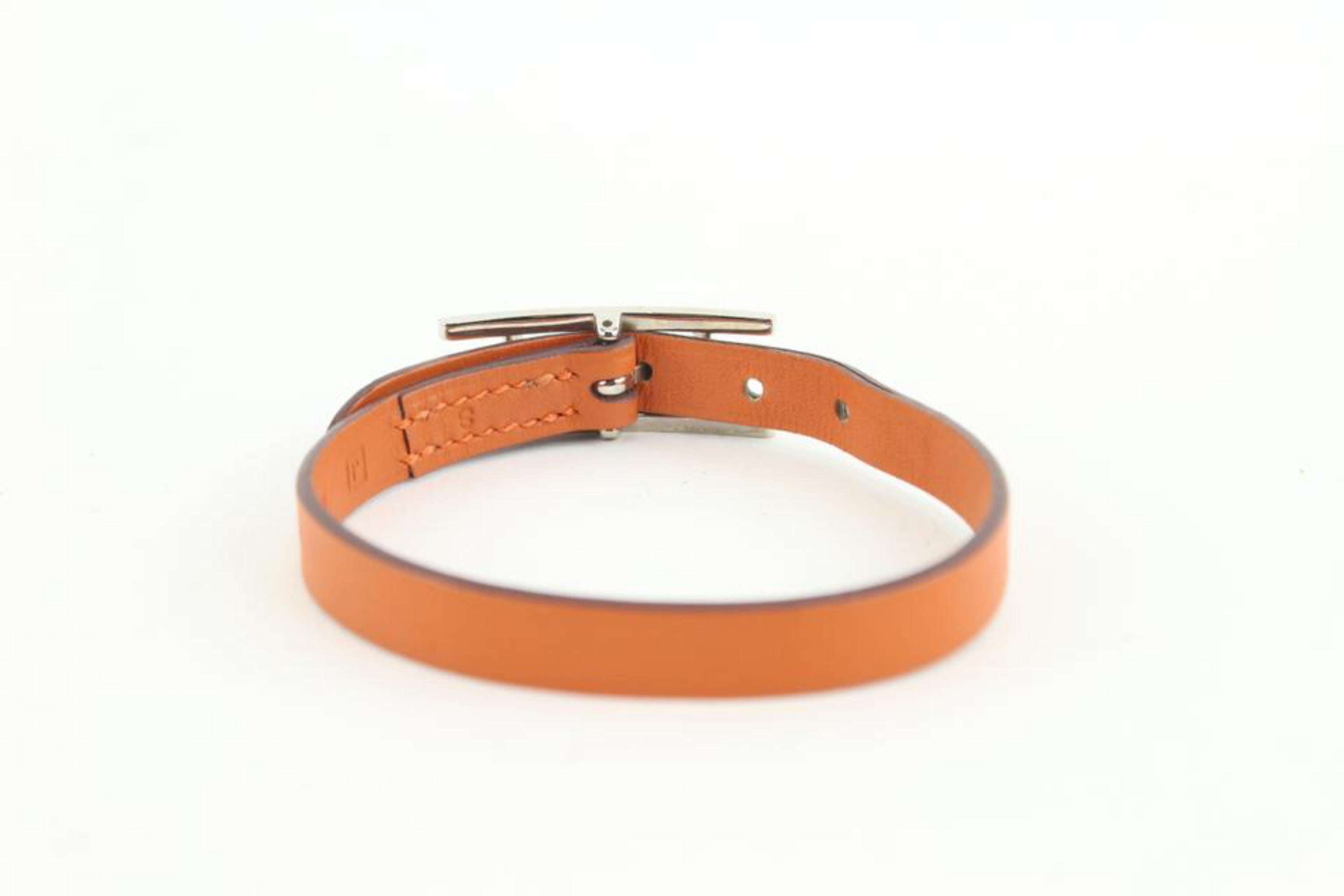 Hermès Orange Leather Silver H Api Bracelet 16h23 For Sale 2