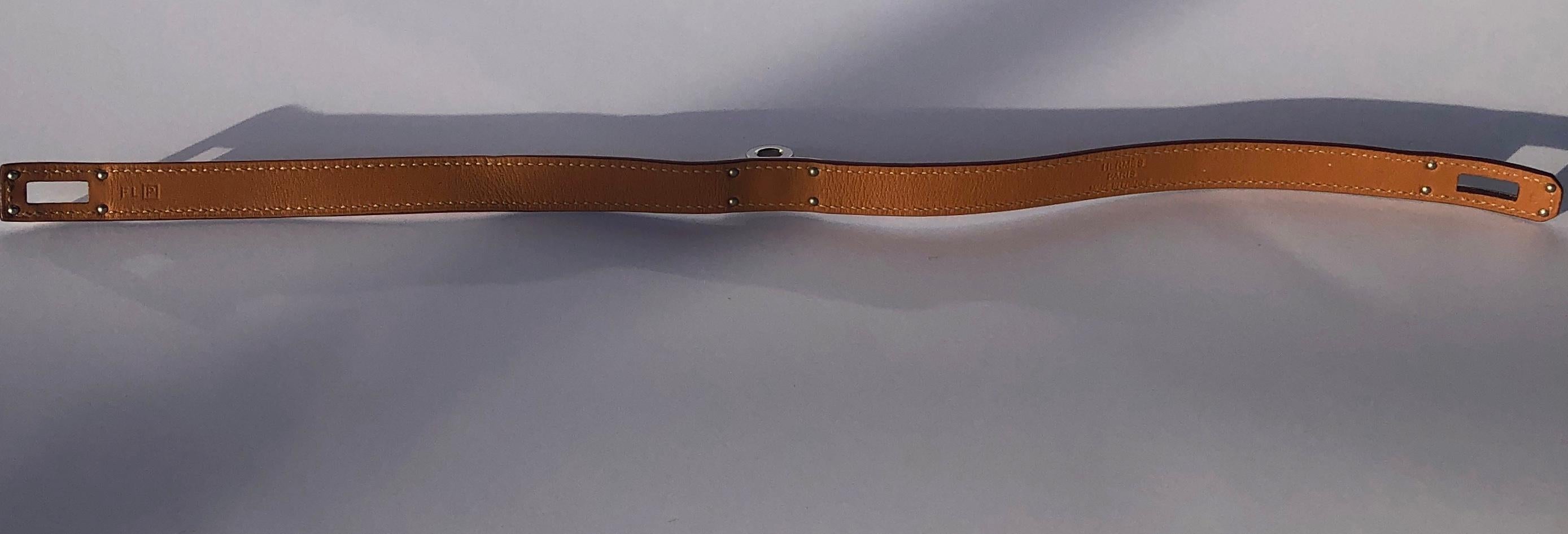 Hermes Orange leather & Silver Palladium Craie Epsom Kelly Double Tour Bracelet  For Sale 4