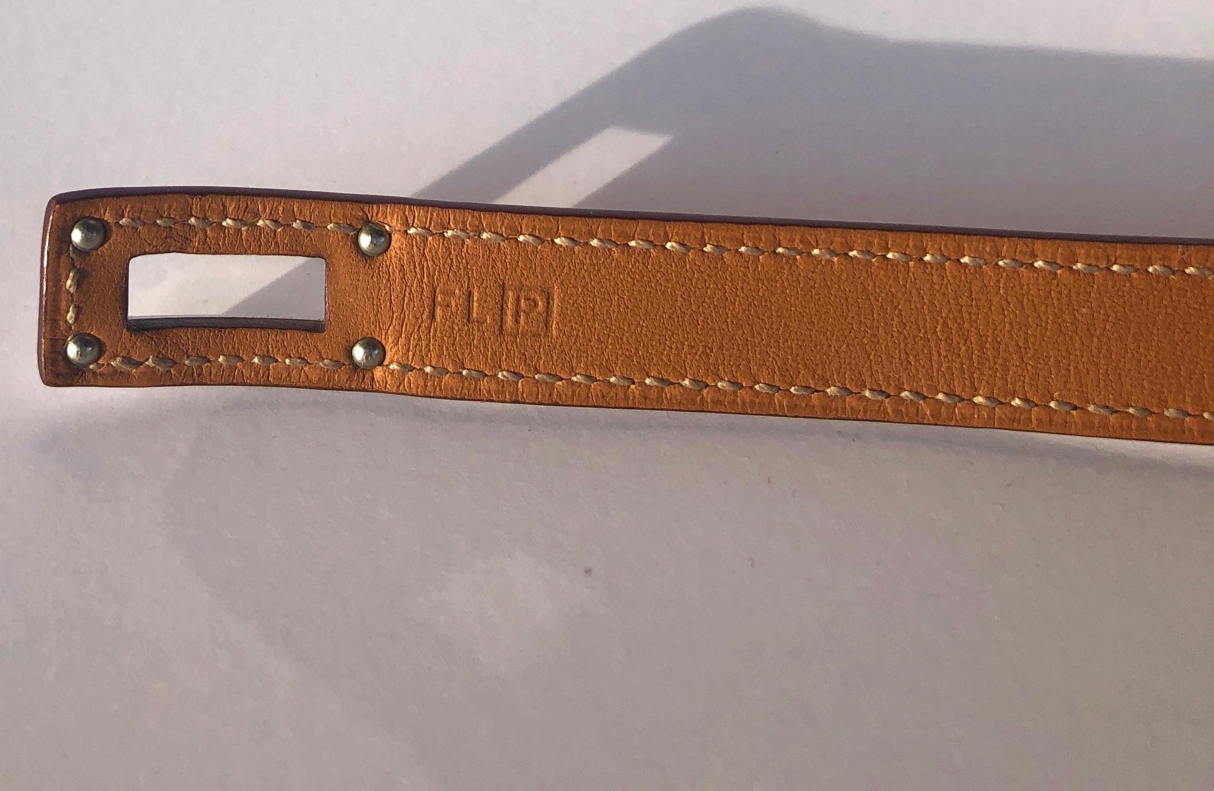 Hermes Orange leather & Silver Palladium Craie Epsom Kelly Double Tour Bracelet  For Sale 7
