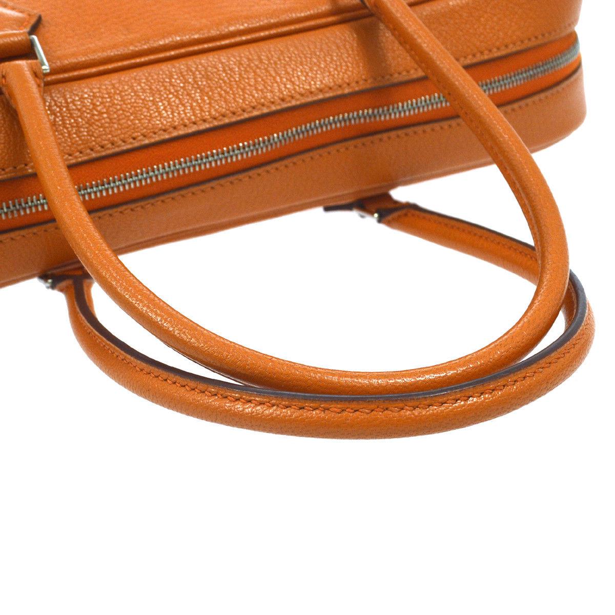 Brown Hermes Orange Leather Silver Small Carryall Top Handle Satchel Bag 