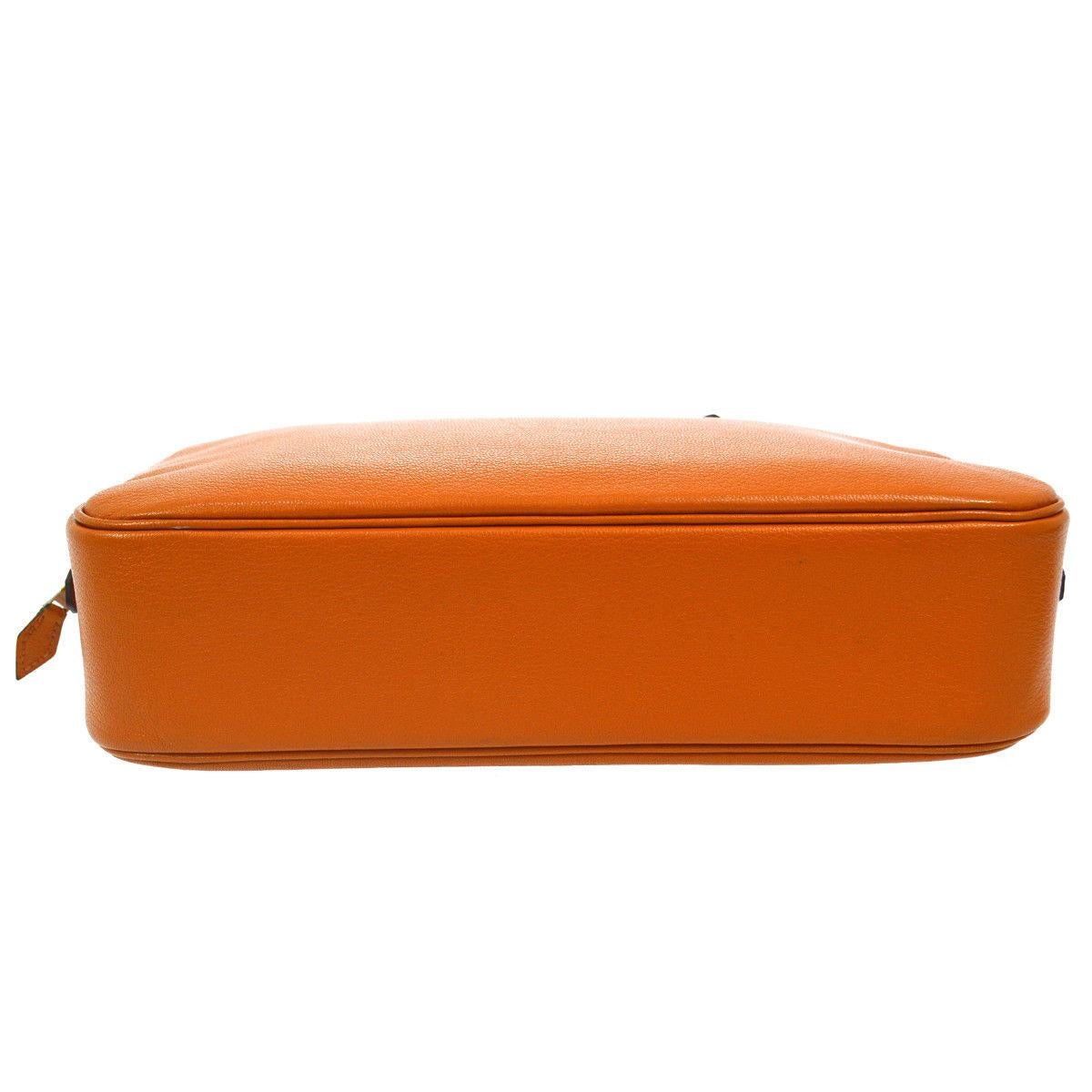 Women's Hermes Orange Leather Silver Small Carryall Top Handle Satchel Bag 