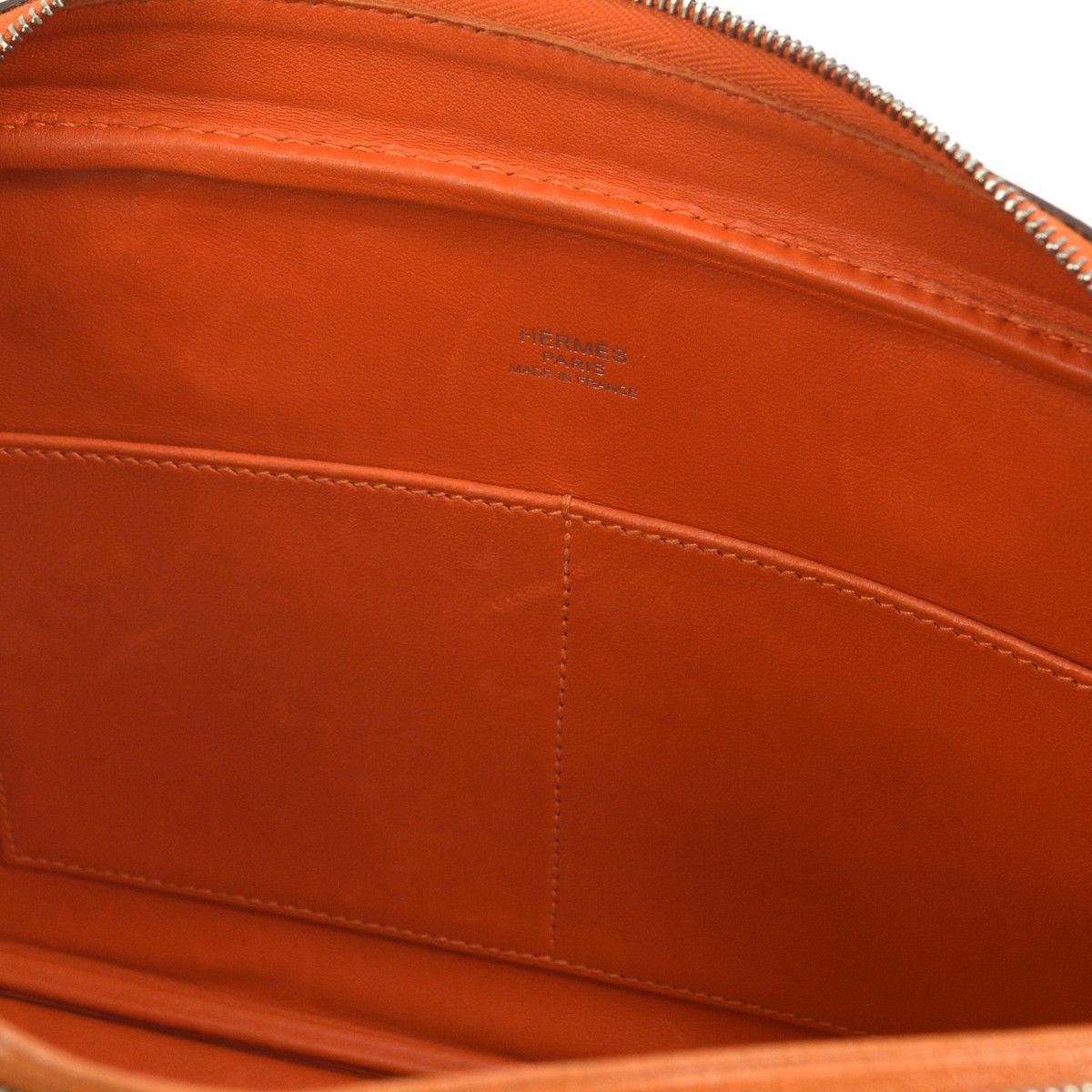 Hermes Orange Leather Silver Small Carryall Top Handle Satchel Bag  2