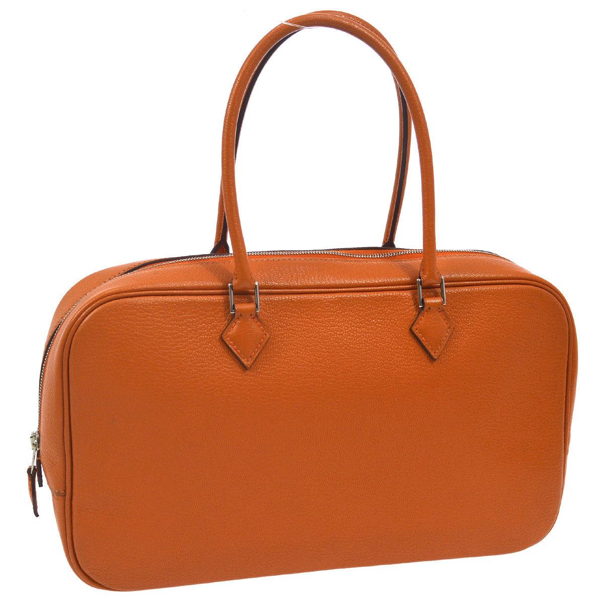 Hermes Orange Leather Silver Small Carryall Top Handle Satchel Bag 