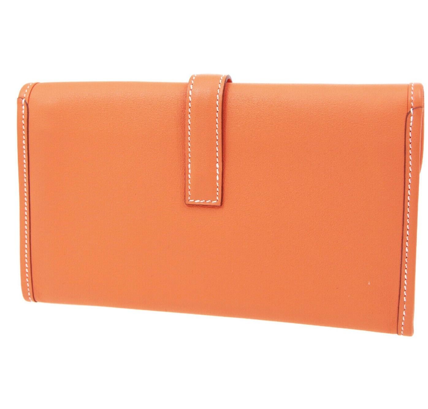 Women's Hermes Orange Leather Small Top Handle Evening 2 in 1 Clutch Wallet Bag