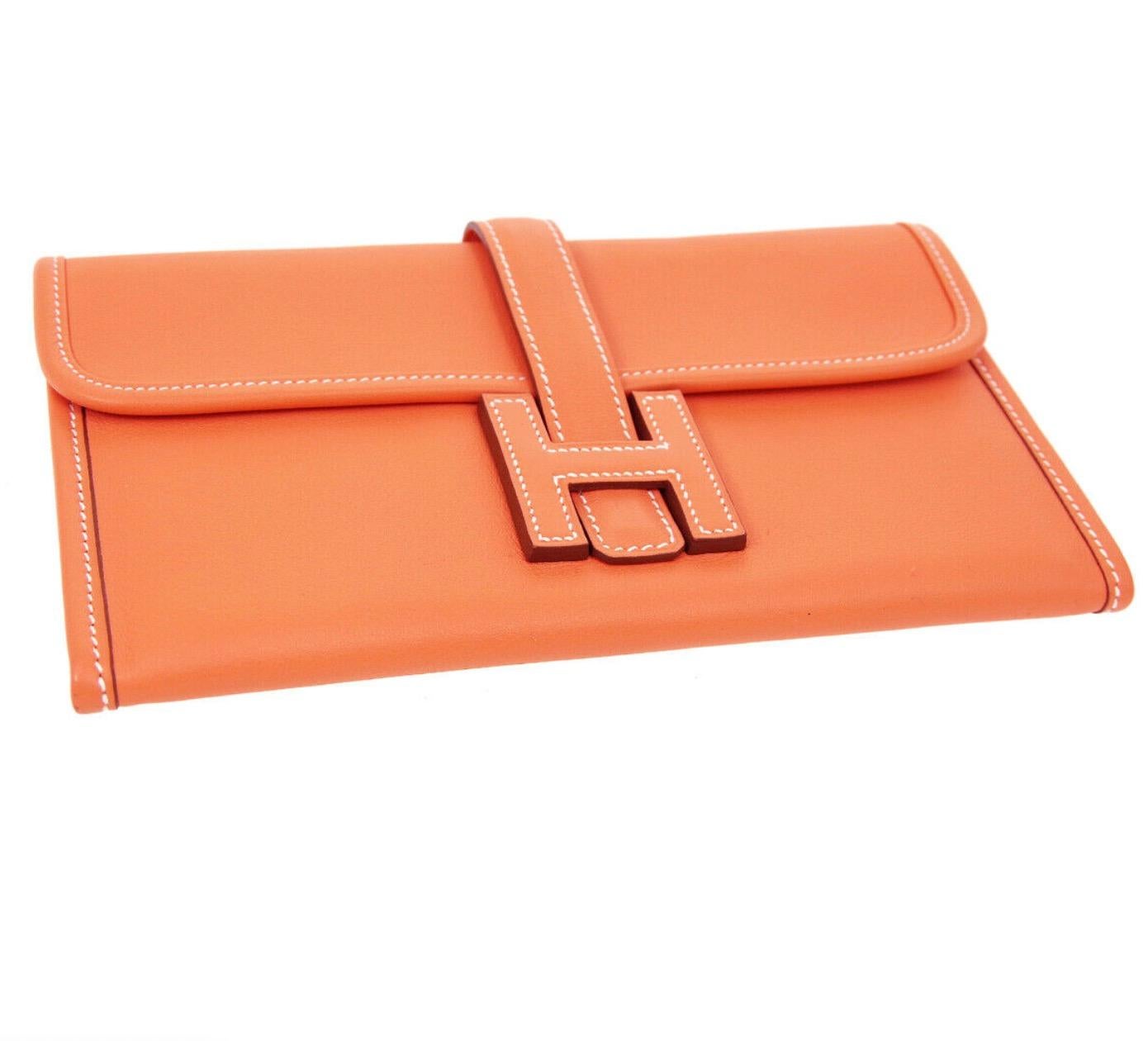 Hermes Orange Leather Small Top Handle Evening 2 in 1 Clutch Wallet Bag 1