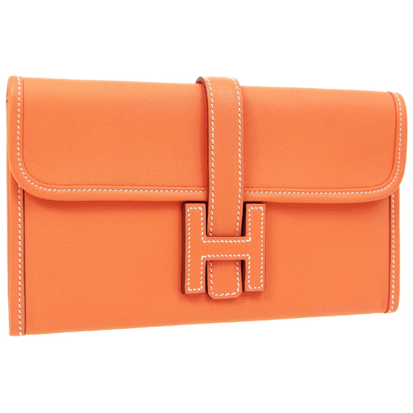 Hermes Orange Leather Small Top Handle Evening 2 in 1 Clutch Wallet Bag