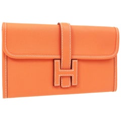 Used Hermes Orange Leather Small Top Handle Evening 2 in 1 Clutch Wallet Bag