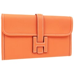 Hermes Orange Leather Small Top Handle Evening 2 in 1 Clutch Wallet Bag