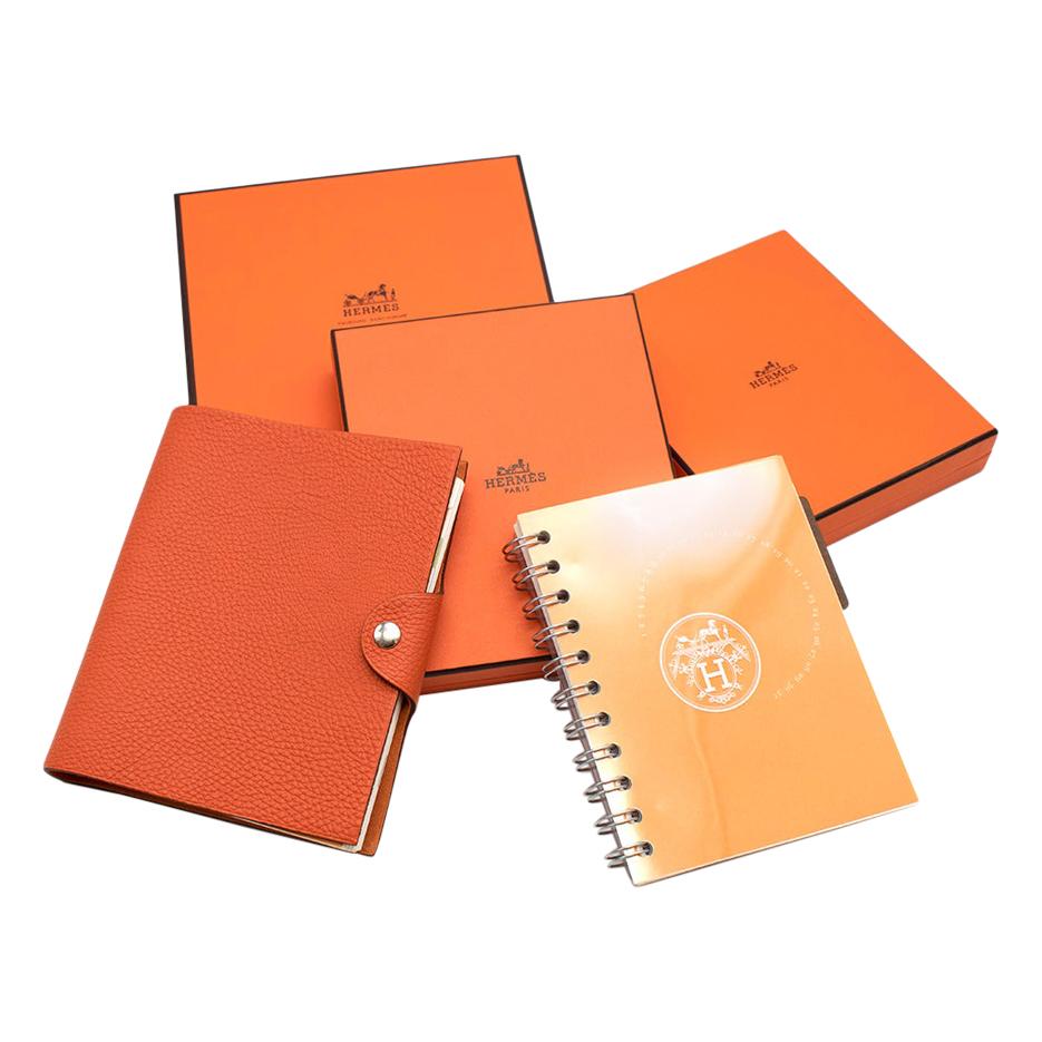 Hermes Orange Leather Small Ulysse Notebook Cover & Refills