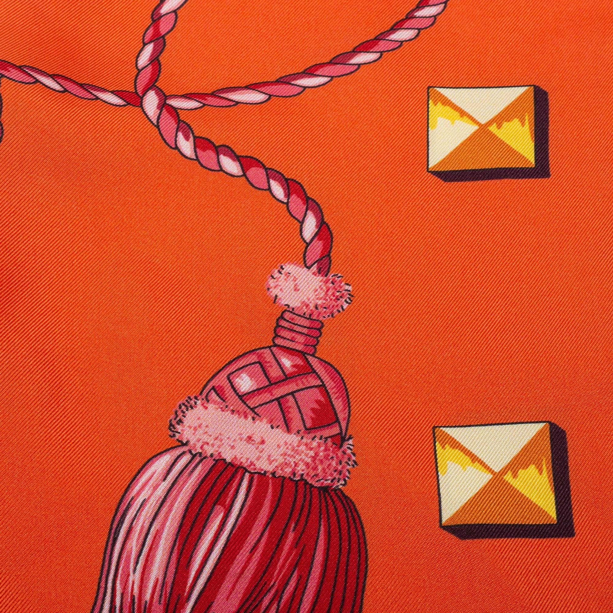 Hermès Orange Les Clés Silk Maxi Twilly 1