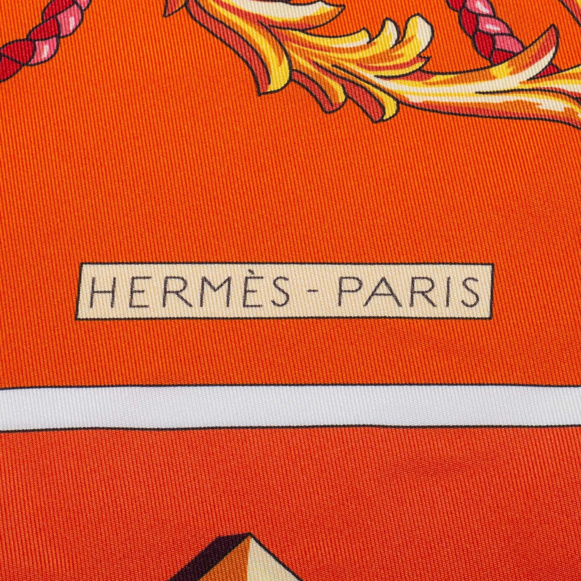 Hermès Orange Les Clés Silk Maxi Twilly 2