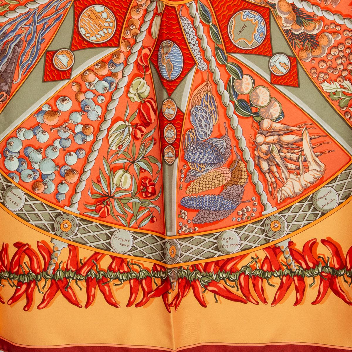 Orange Hermes orange LES PAYS DES EPICES 90 silk twill Scarf