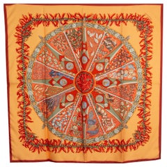 Hermes orange LES PAYS DES EPICES 90 silk twill Scarf