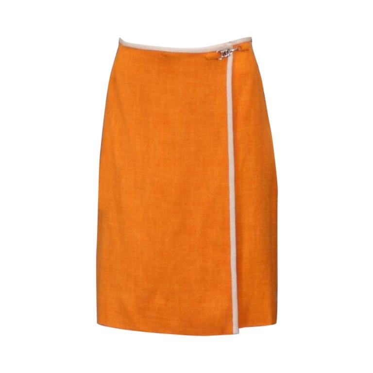 Hermes Orange Linen look Wrap Skirt For Sale