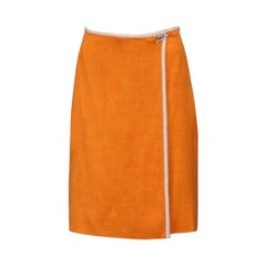 Used Hermes Orange Linen look Wrap Skirt