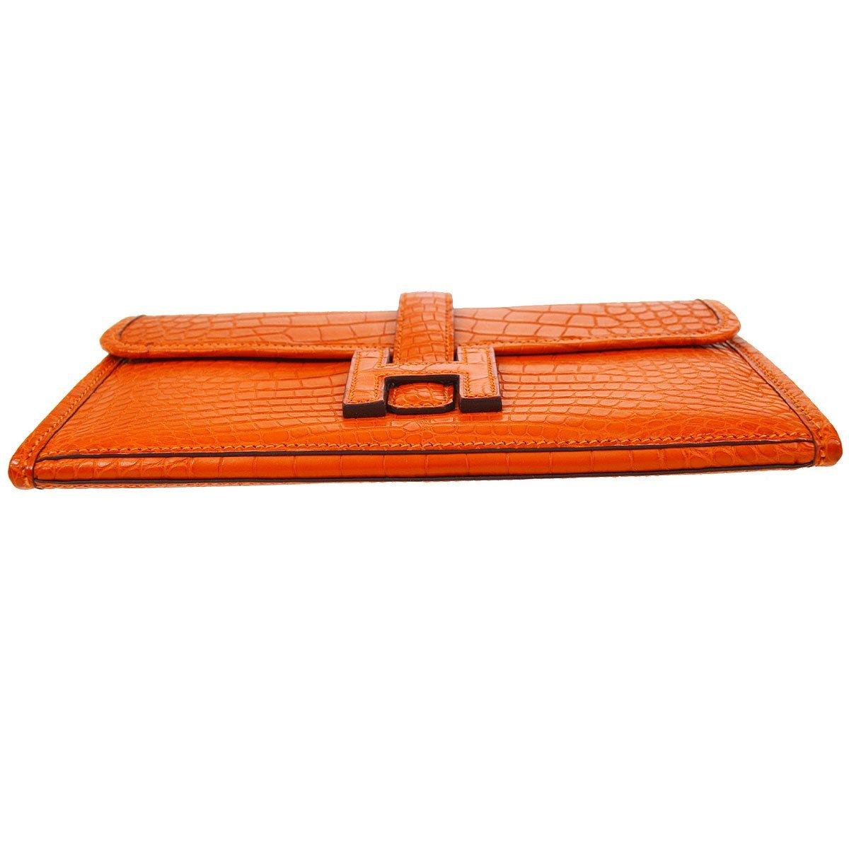 Hermes Orange Matte Alligator Exotic  'H' Logo Envelope Evening Clutch Bag In Good Condition In Chicago, IL