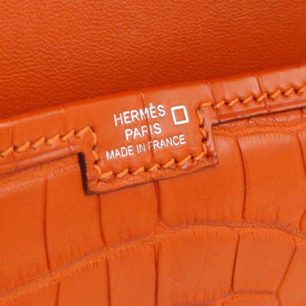 Women's Hermes Orange Matte Alligator Exotic  'H' Logo Envelope Evening Clutch Bag