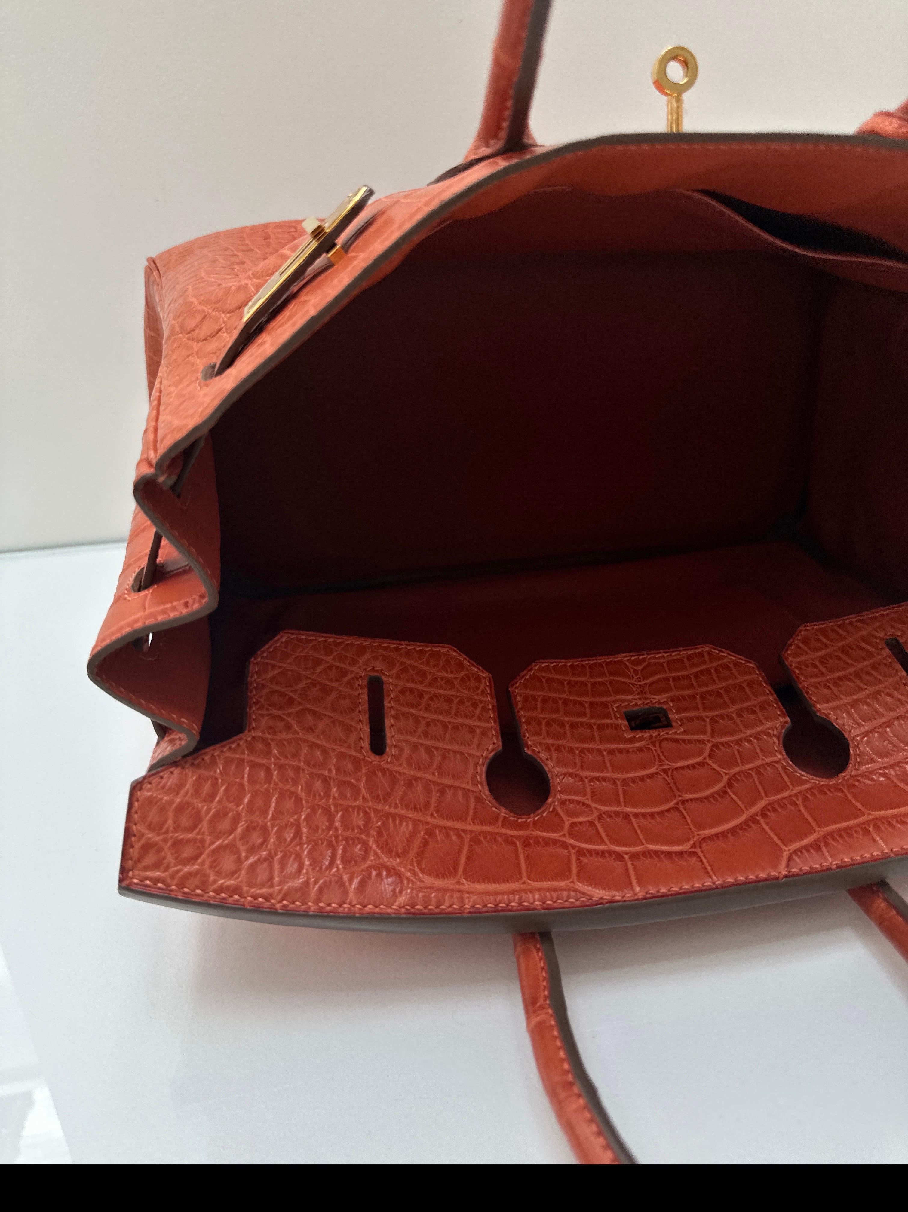 Borsa Birkin 35 di Hermes in coccodrillo opaco arancione in vendita 7