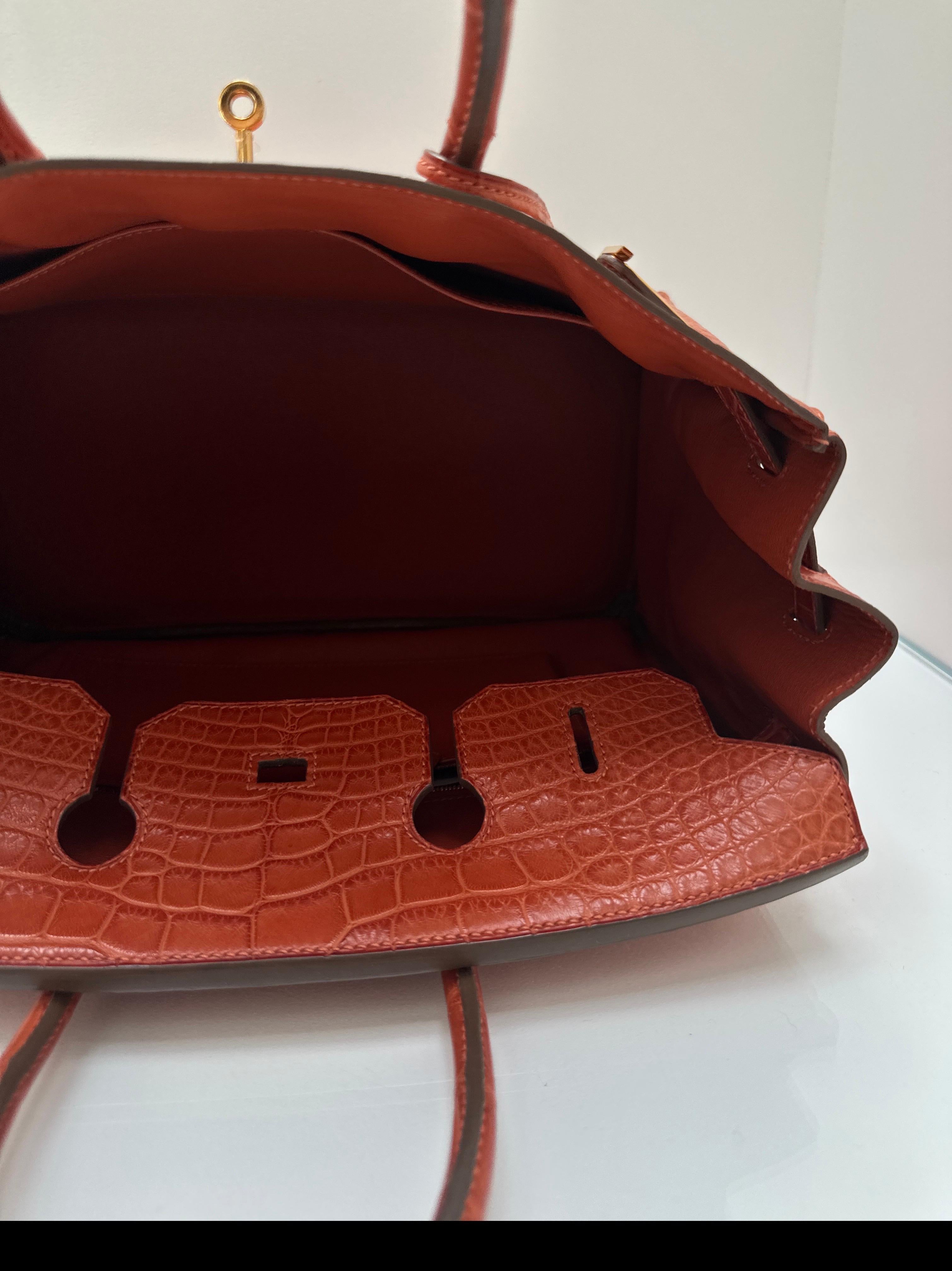 Borsa Birkin 35 di Hermes in coccodrillo opaco arancione in vendita 8