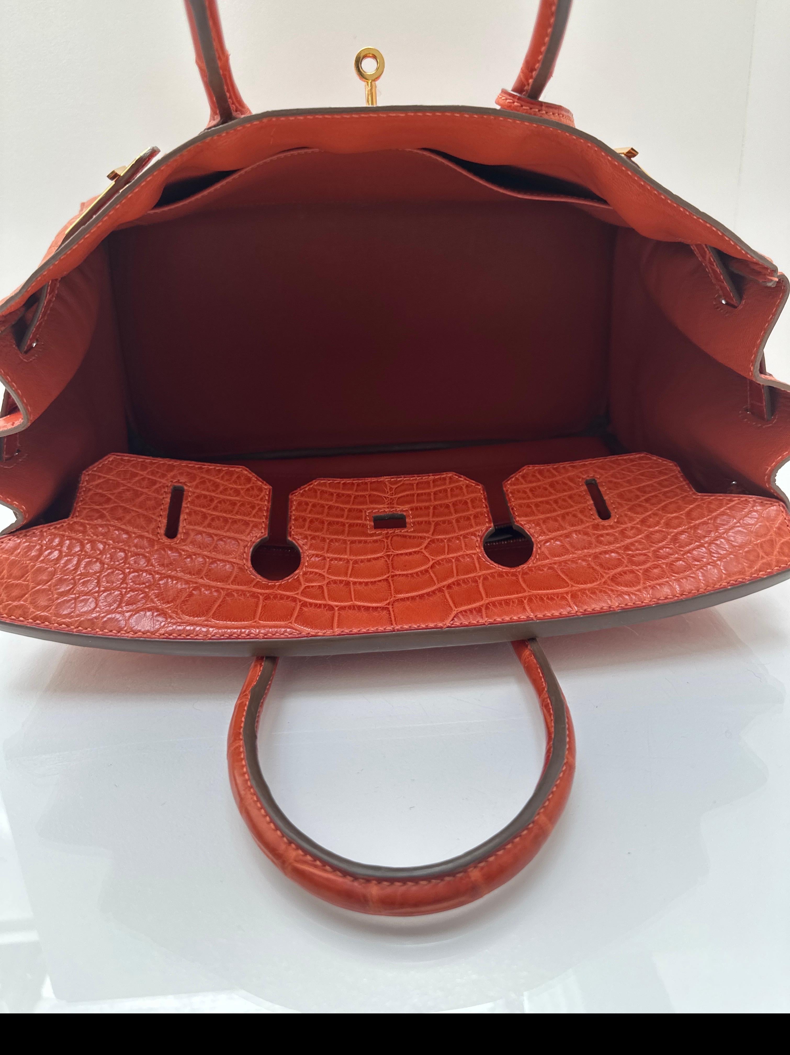Borsa Birkin 35 di Hermes in coccodrillo opaco arancione in vendita 9