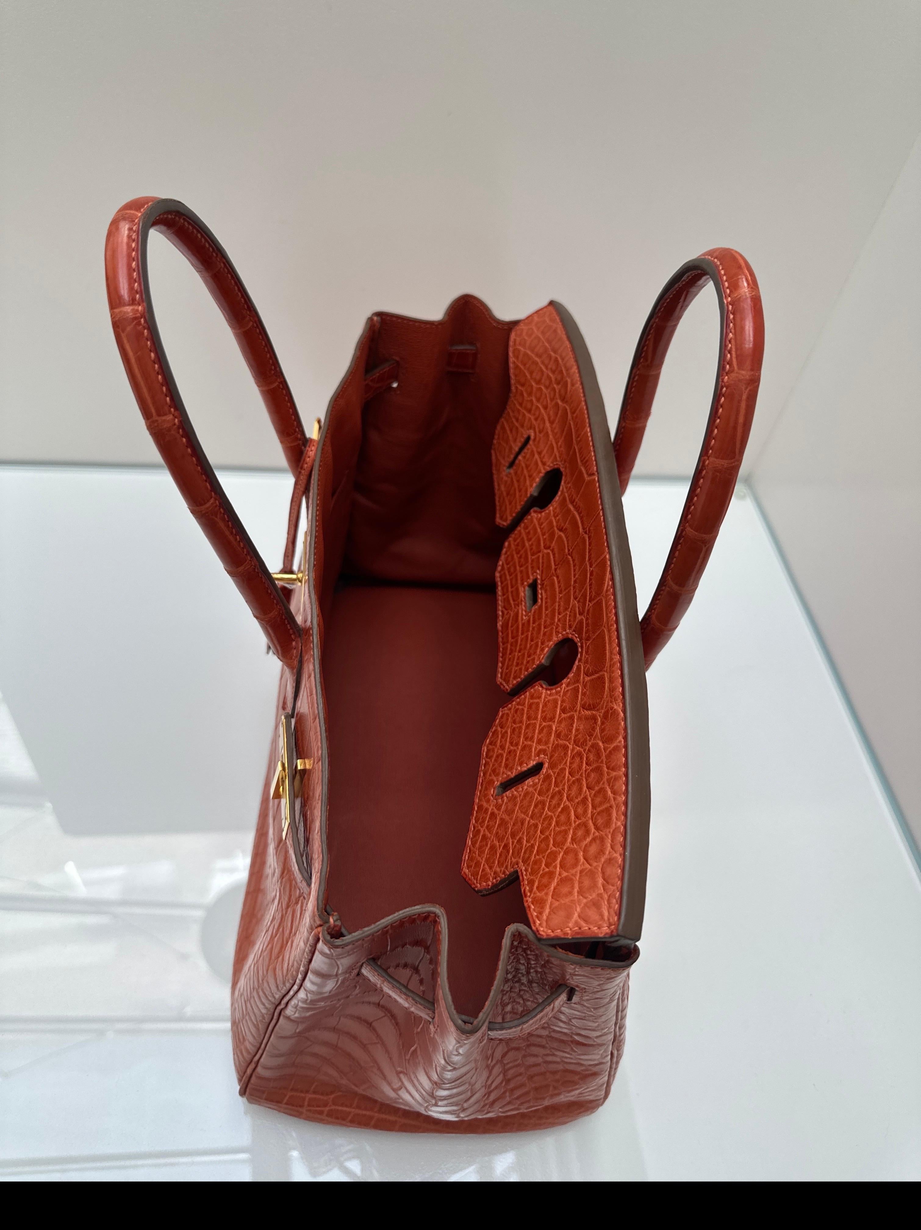 Borsa Birkin 35 di Hermes in coccodrillo opaco arancione in vendita 10