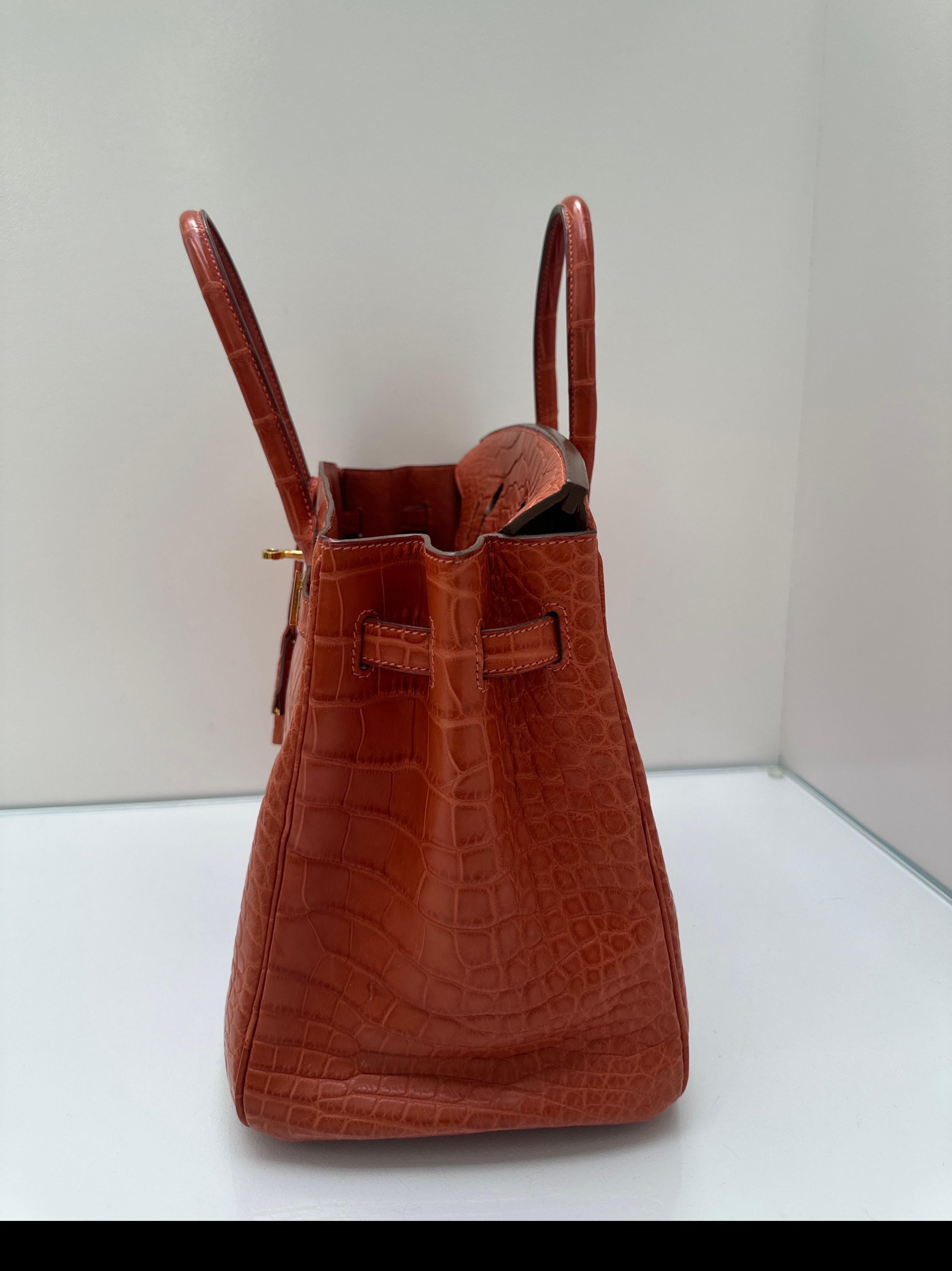 Borsa Birkin 35 di Hermes in coccodrillo opaco arancione in vendita 11