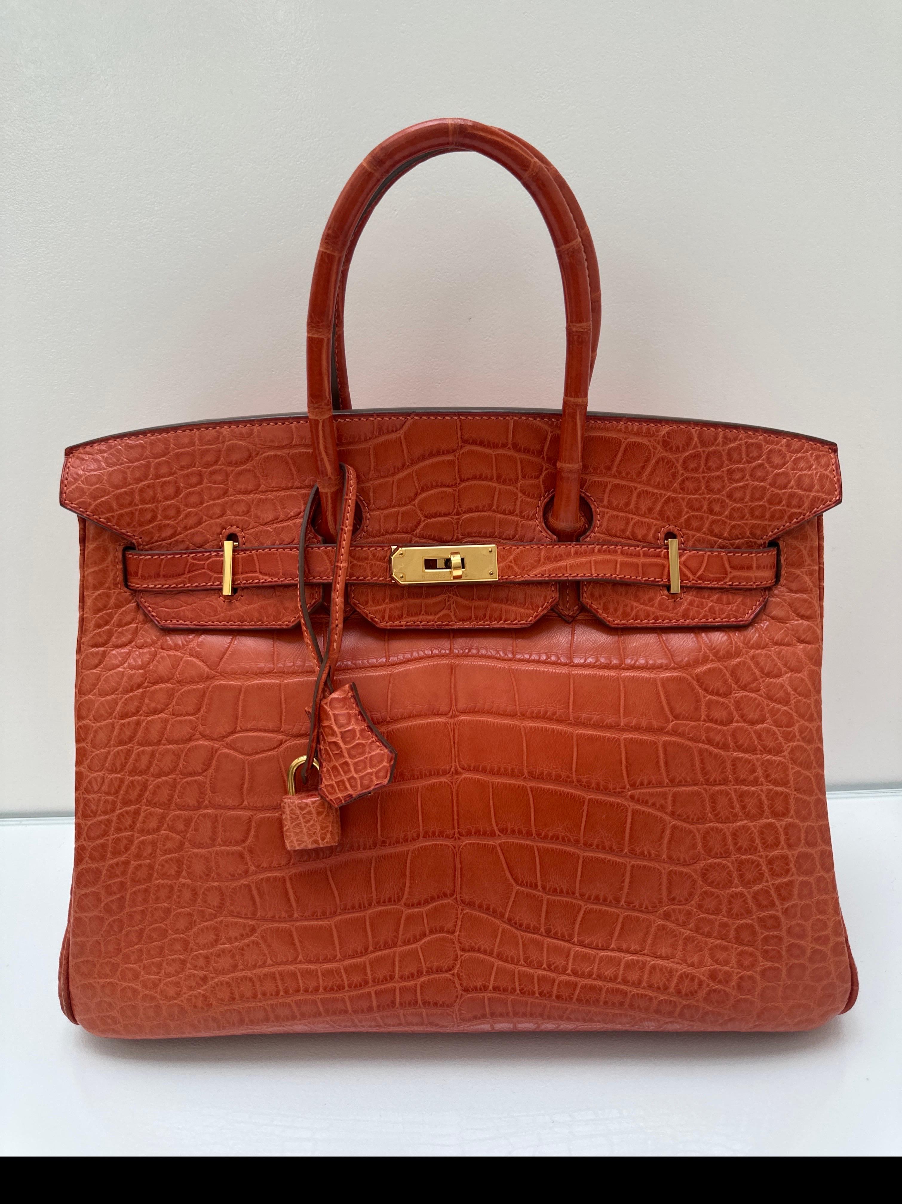 Borsa Birkin 35 di Hermes in coccodrillo opaco arancione in vendita 12