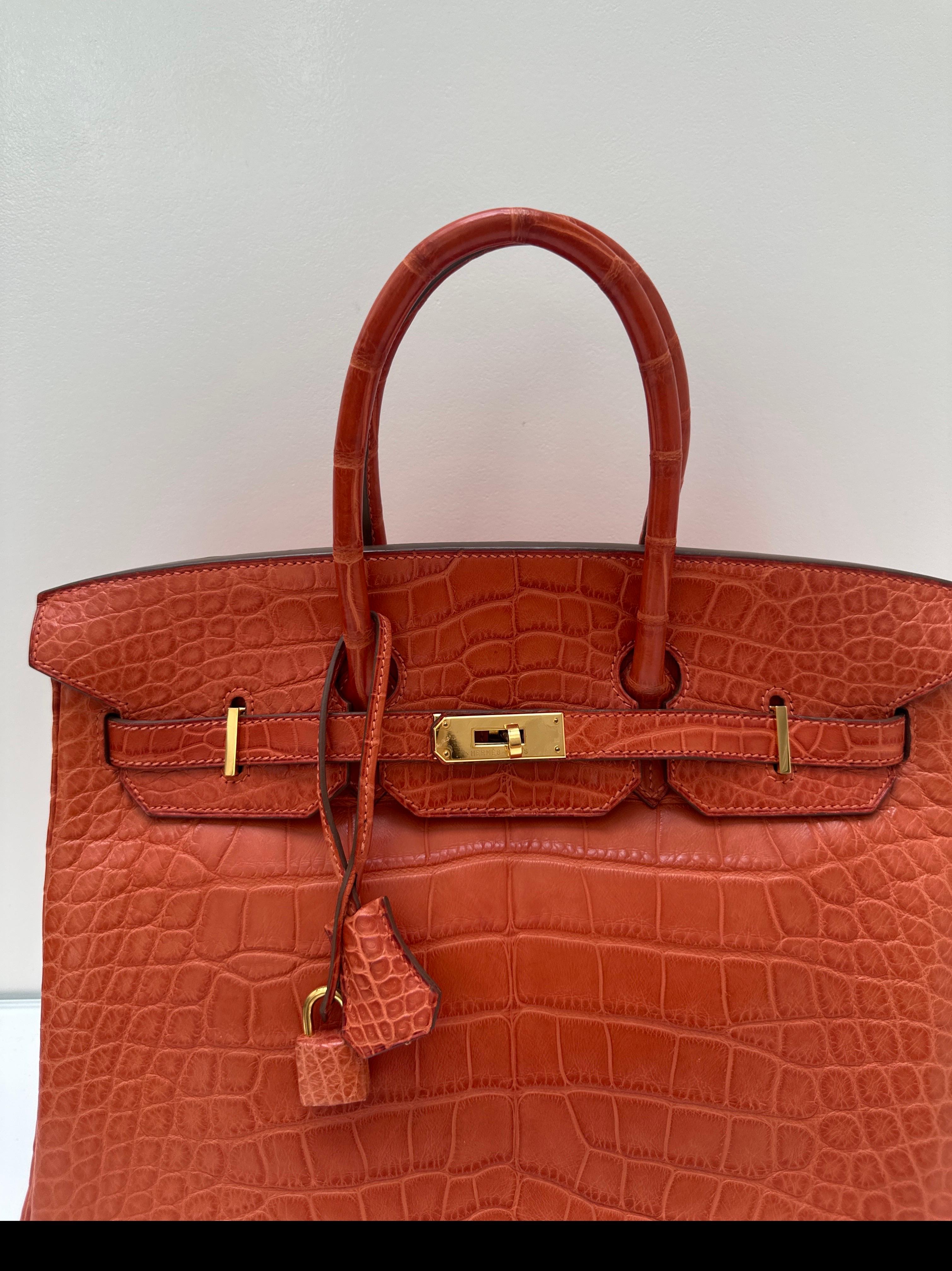 Borsa Birkin 35 di Hermes in coccodrillo opaco arancione in vendita 13