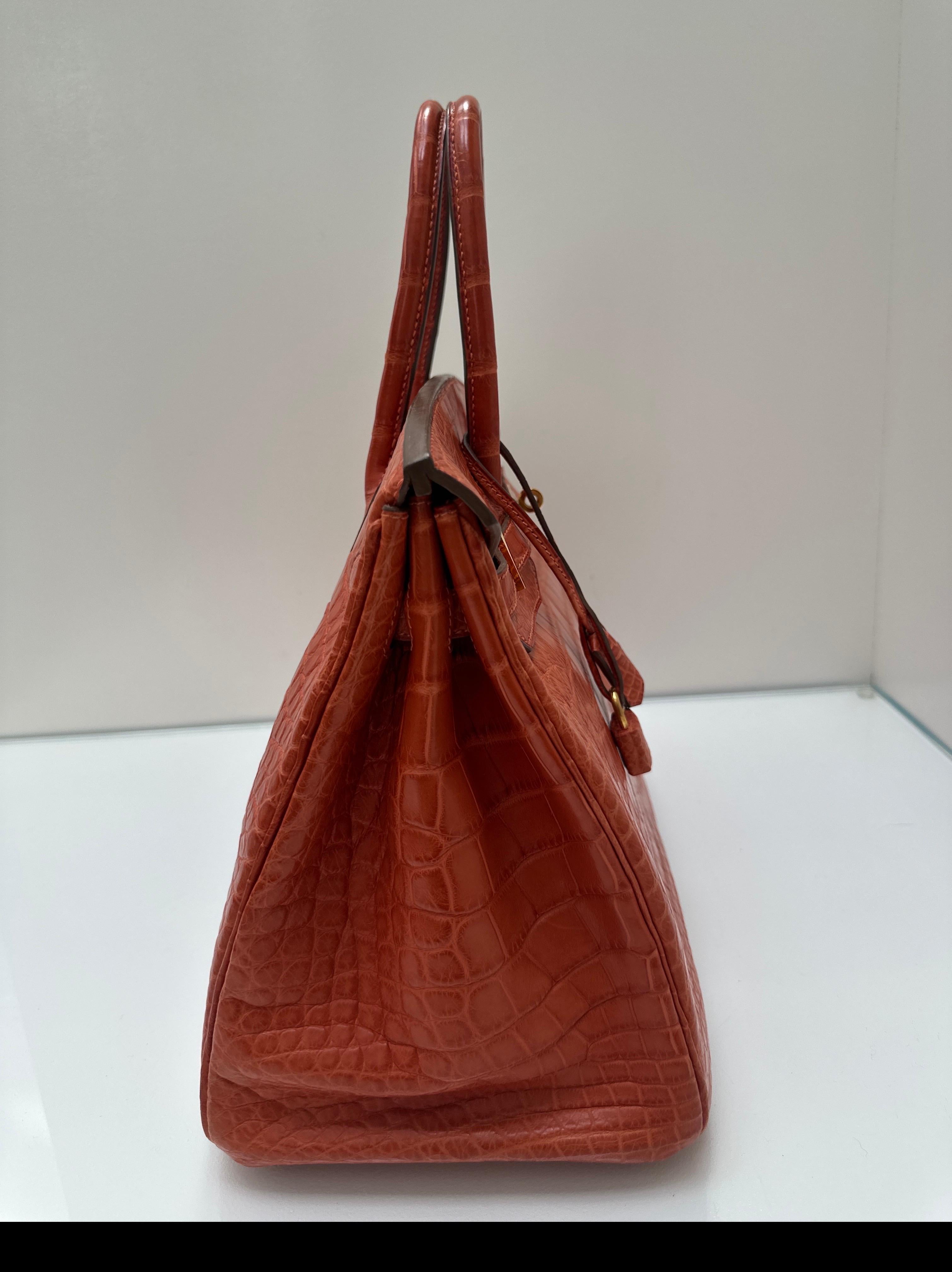 Borsa Birkin 35 di Hermes in coccodrillo opaco arancione in vendita 14