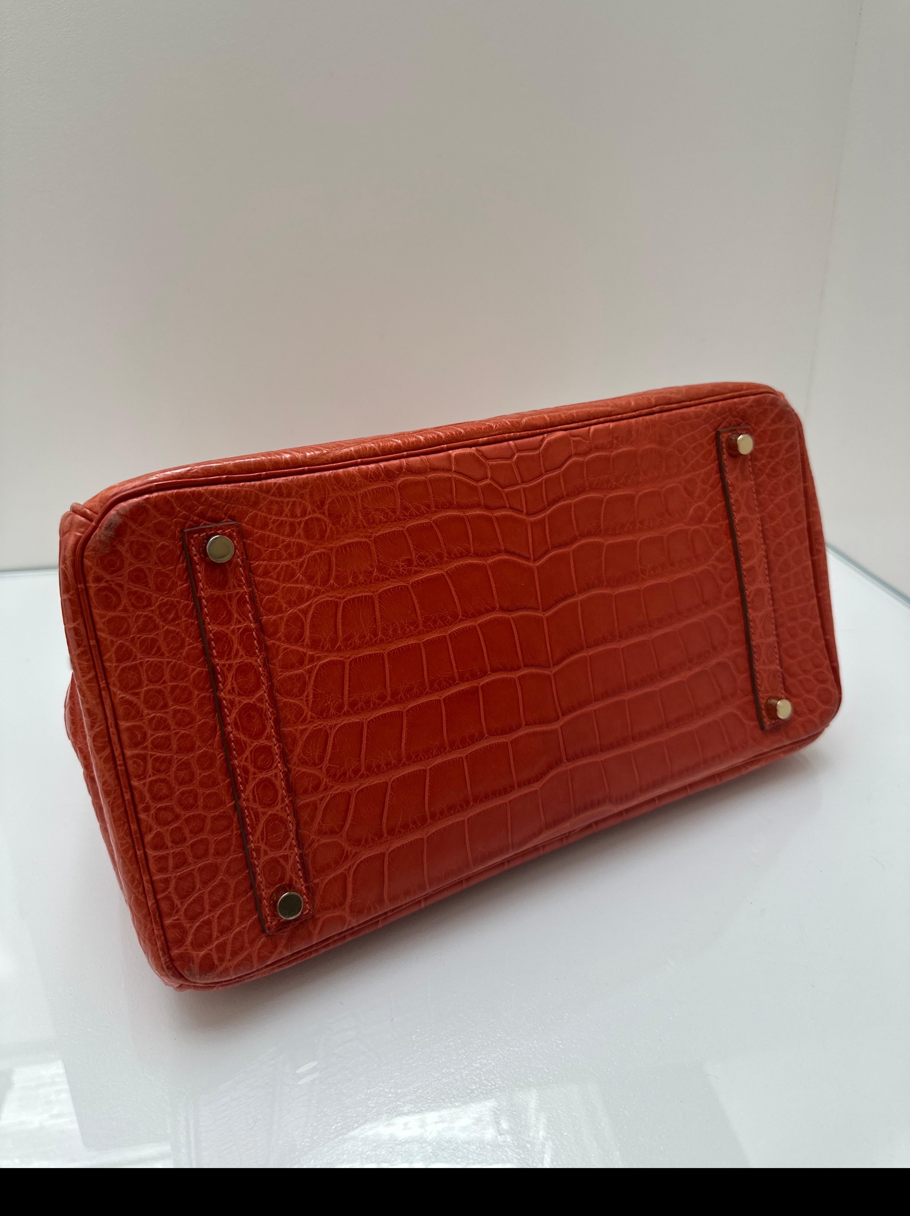 Borsa Birkin 35 di Hermes in coccodrillo opaco arancione in vendita 15