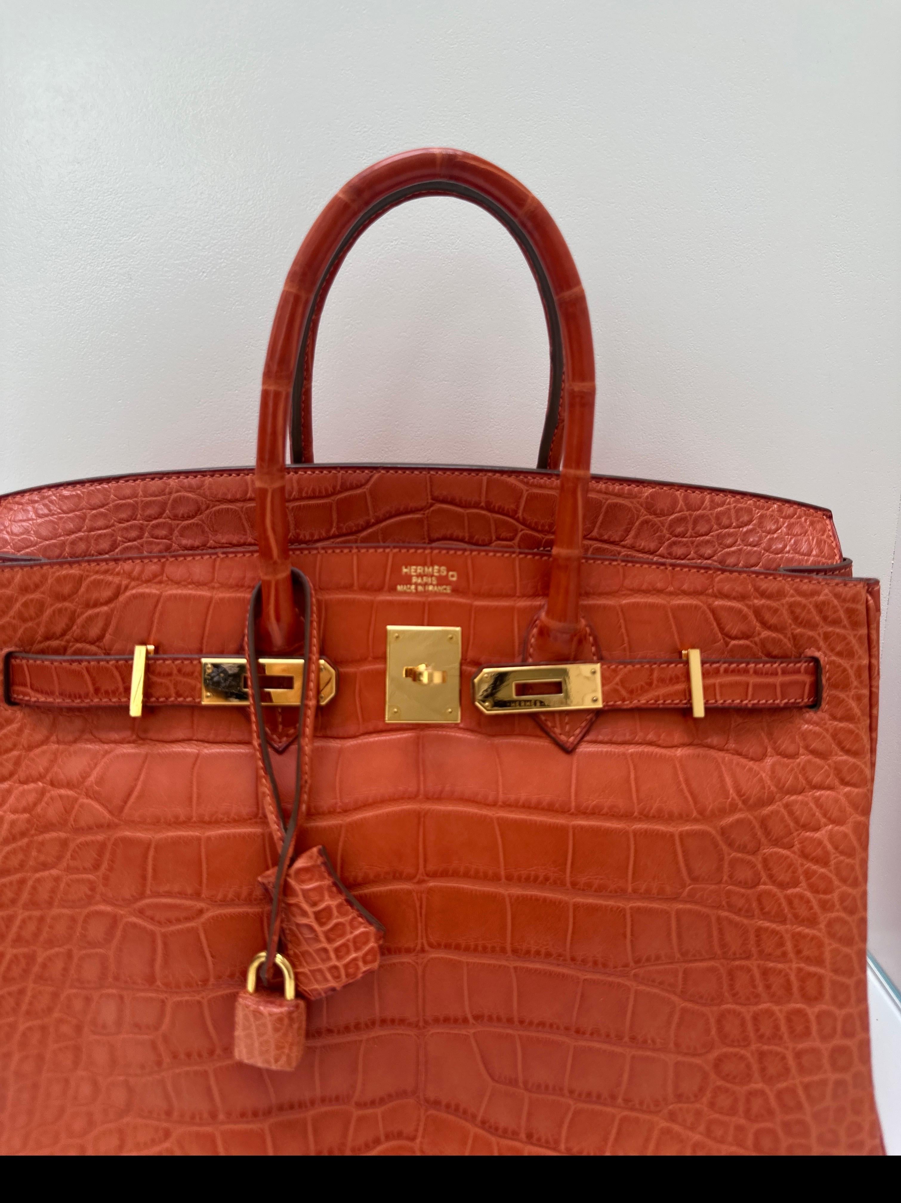 Arancia Borsa Birkin 35 di Hermes in coccodrillo opaco arancione in vendita