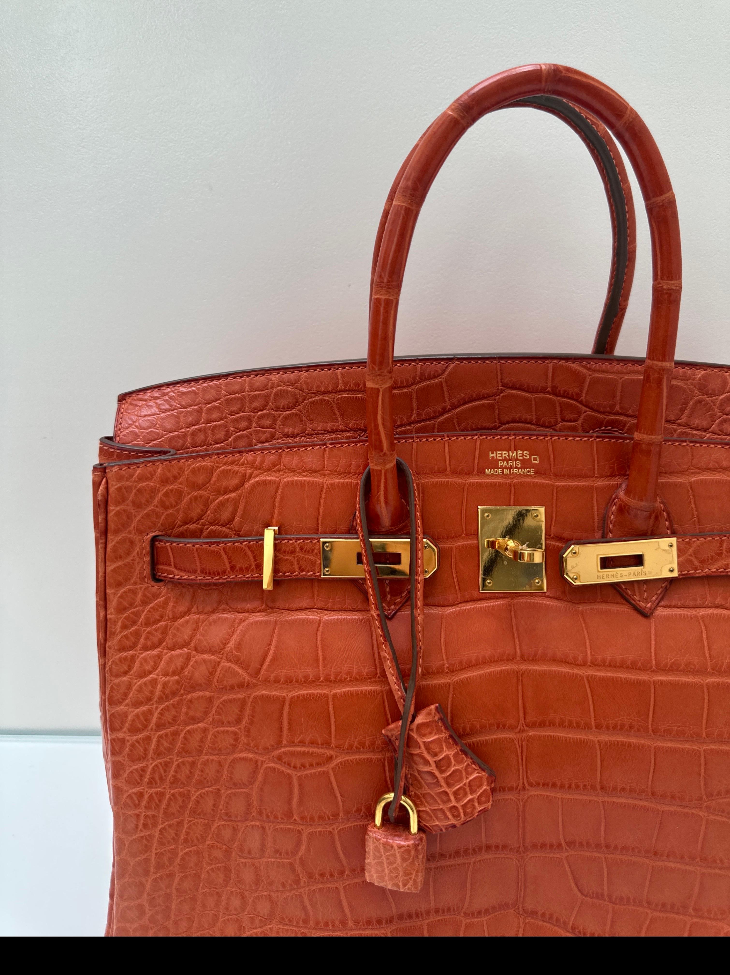 Borsa Birkin 35 di Hermes in coccodrillo opaco arancione In condizioni ottime in vendita a Athens, GA